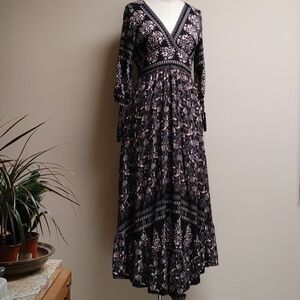 Caroline Morgan Australia Maxi Dress V-Neck Empire Waist Ruffled Hem Black Small